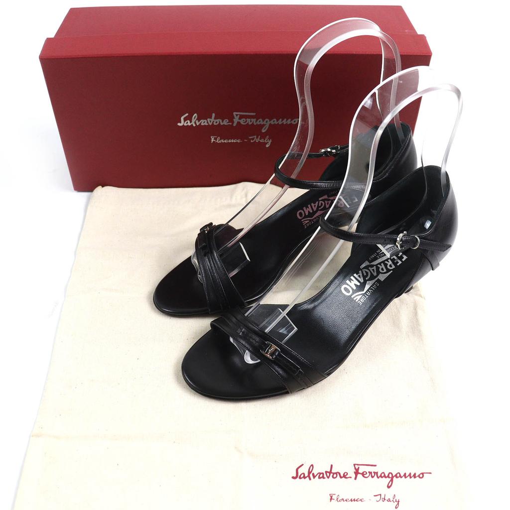 Excellent Salvatore Ferragamo Sandals Vara Bow Ankle Strap black leather Women  Used
