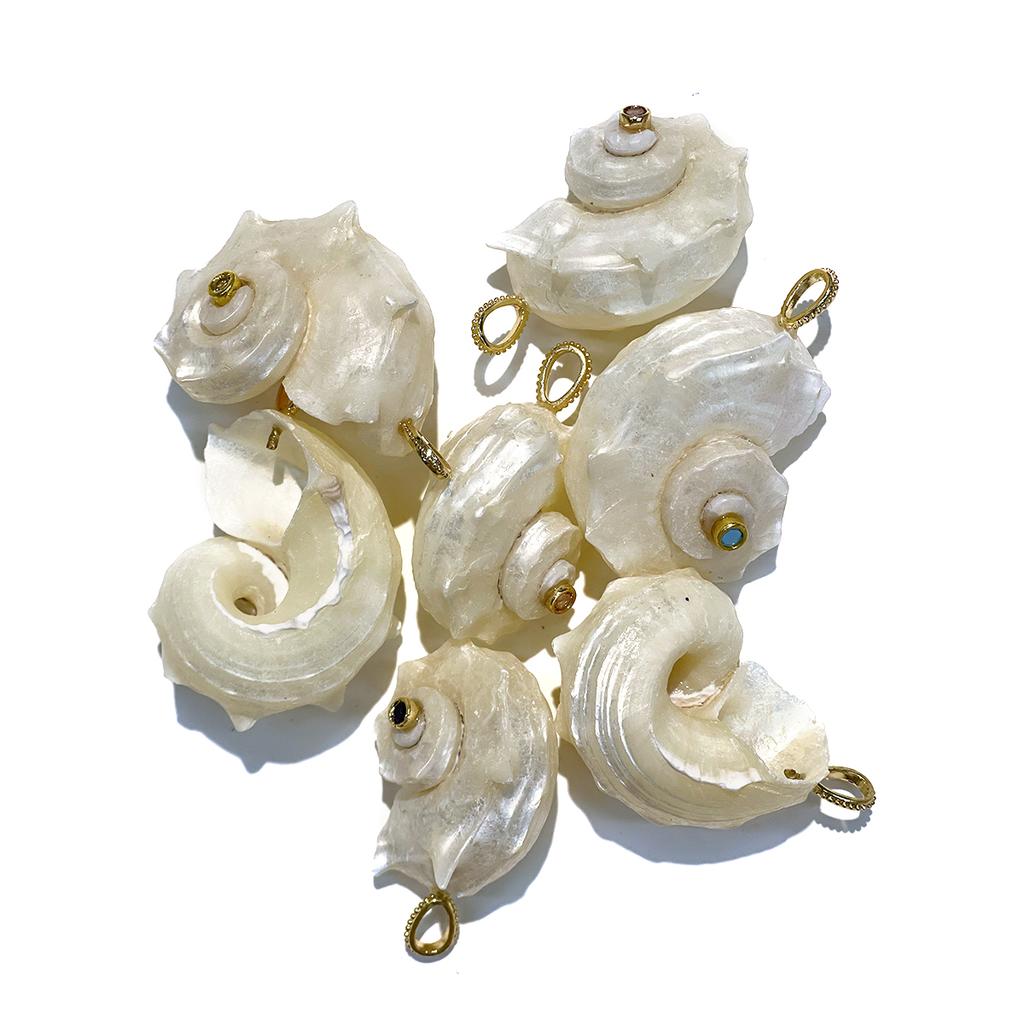 1Pc Natural Conch Shell Pendant Inlaid Stone Golden Plated Loop Charm for DIY Necklace Jewelry Making Supplies