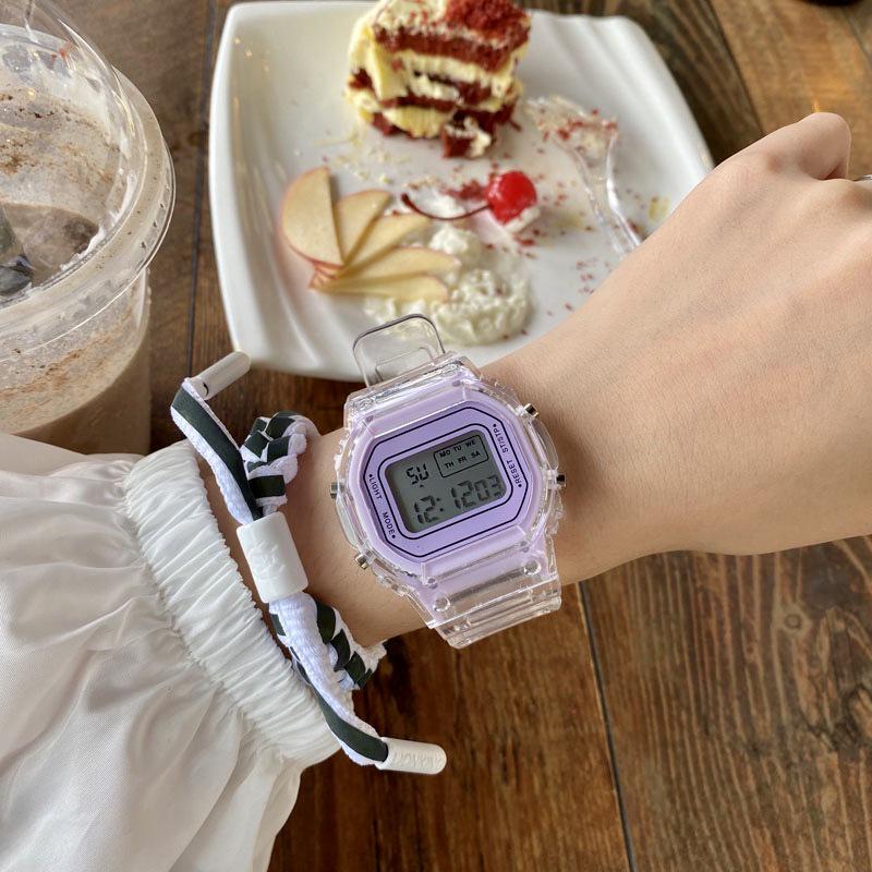 New Korean-Style Transparent Strap Small Square Multi-Function Waterproof Sports Watch for Students