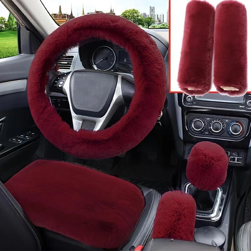 6pcs/Set Goddess Plush Car Steering Wheel Cover Rex Rabbit Hair Fluffy Steering Wheel Cover