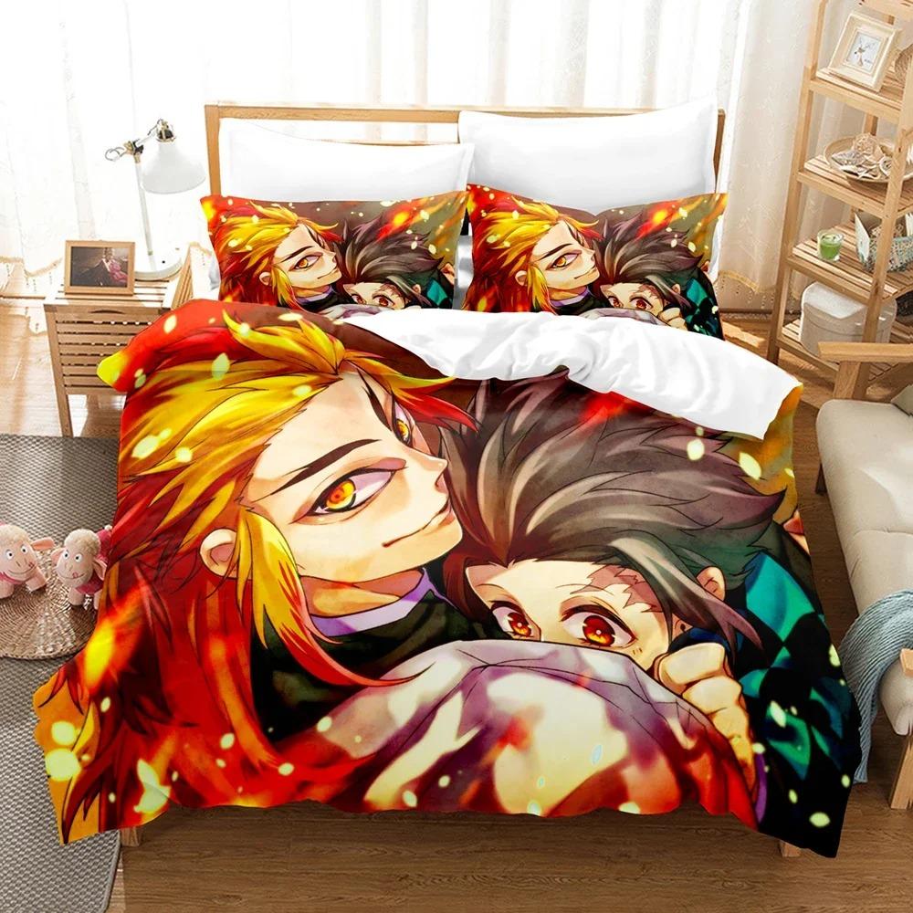 Fashion 3D Demon Slayer Bedding Sets Duvet Cover Set With Pillowcase Twin Full Queen King Bedclothes Bed Linen Customizable