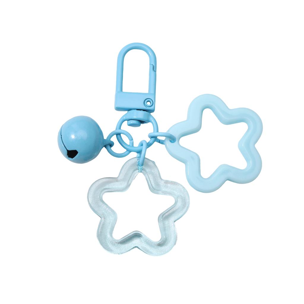 6.5cm Alloy Colored Hollow Out Dual Five Pointed Star Bell Keychain