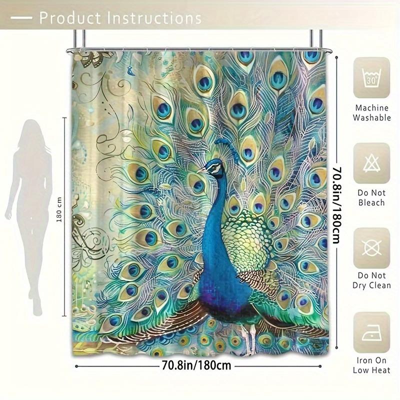 Elegant Peacock Design Waterproof Shower Curtain – Perfect for Adding a Touch of Nature's Beauty and Luxury to Your Bathroom