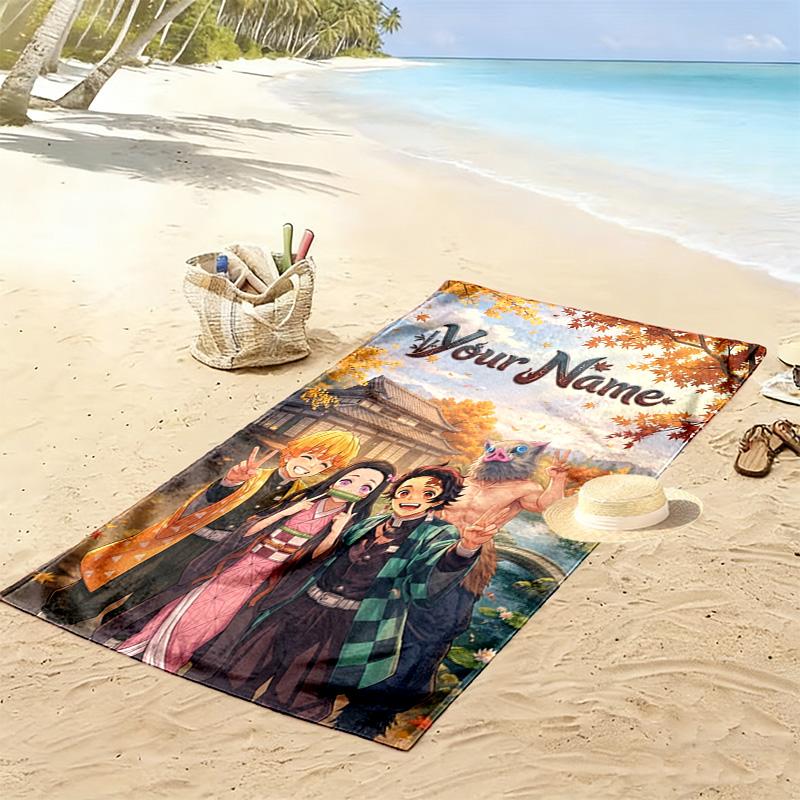 Name Custom Demon Slayer Print Beach Towel, Large Soft Quick Dry Towel for Beach Camping Swimming