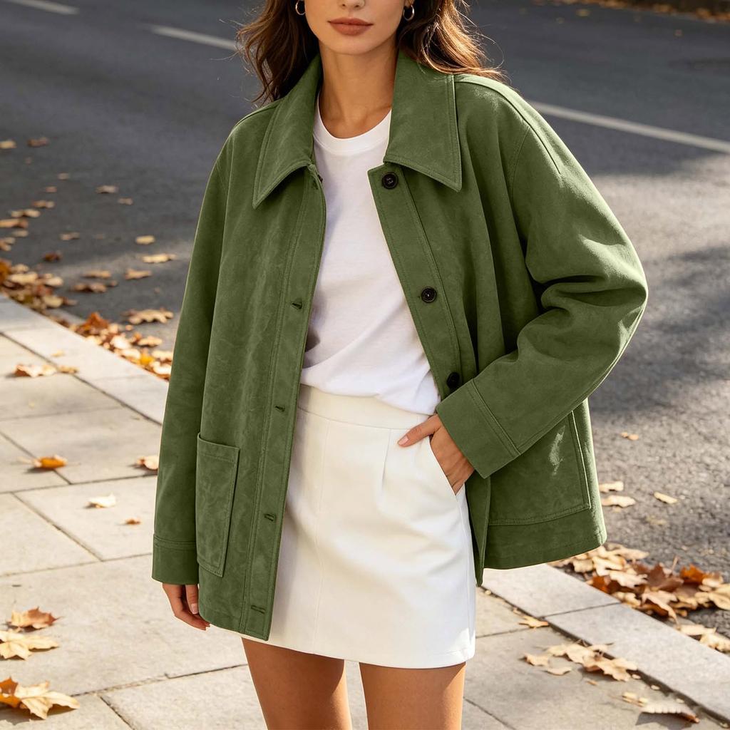 Women's Casual Jacket with Pockets, Relaxed Loose Fit Outerwear for Everyday Wear