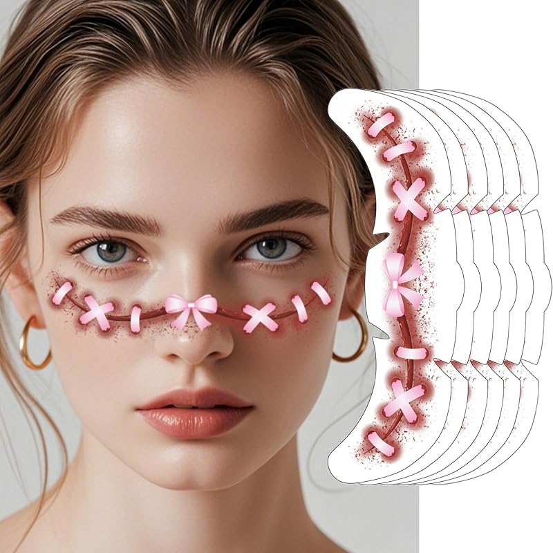 6 шт. Хэллоуин Паук Блестящие Веснушки Тату на Лицо, Хэллоуин Макияжные Наклейки на Лицо, Аксессуары для Костюма на Рейв (Паучье целование) Stitched Sweetheart