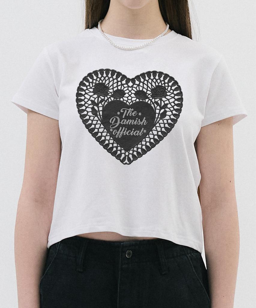 Damiswi Lace Heart T-Shirt_White (Black)