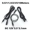 0.5M/1.5m 5m 10M DC Female To Male 5A 20awg Power Jack Supply Cable Plug Extension Connector Adapter Cord 5.5x2.1mm for Strip