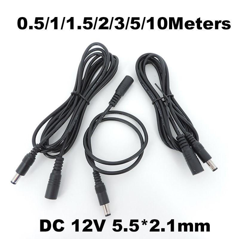 0.5M/1.5m 5m 10M DC Female To Male 5A 20awg Power Jack Supply Cable Plug Extension Connector Adapter Cord 5.5x2.1mm for Strip