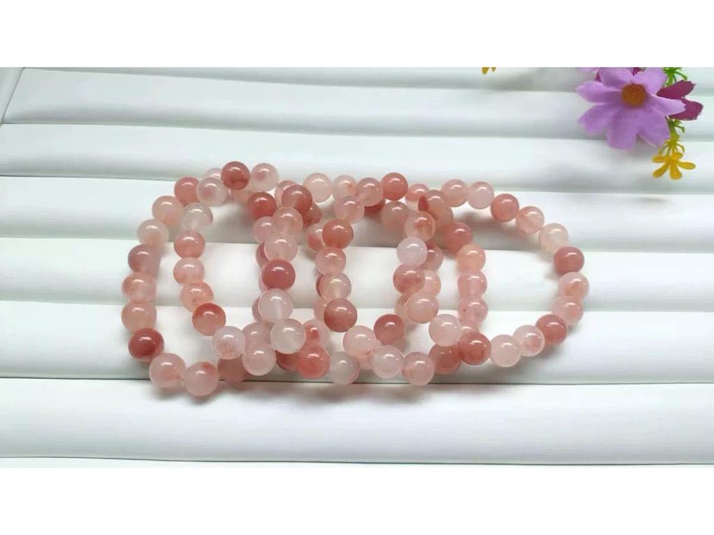 Golden Silk Jade Peach Blossom Bracelet - Simple Style Cherry Blossom Pink Beaded Accessory for Live Broadcast