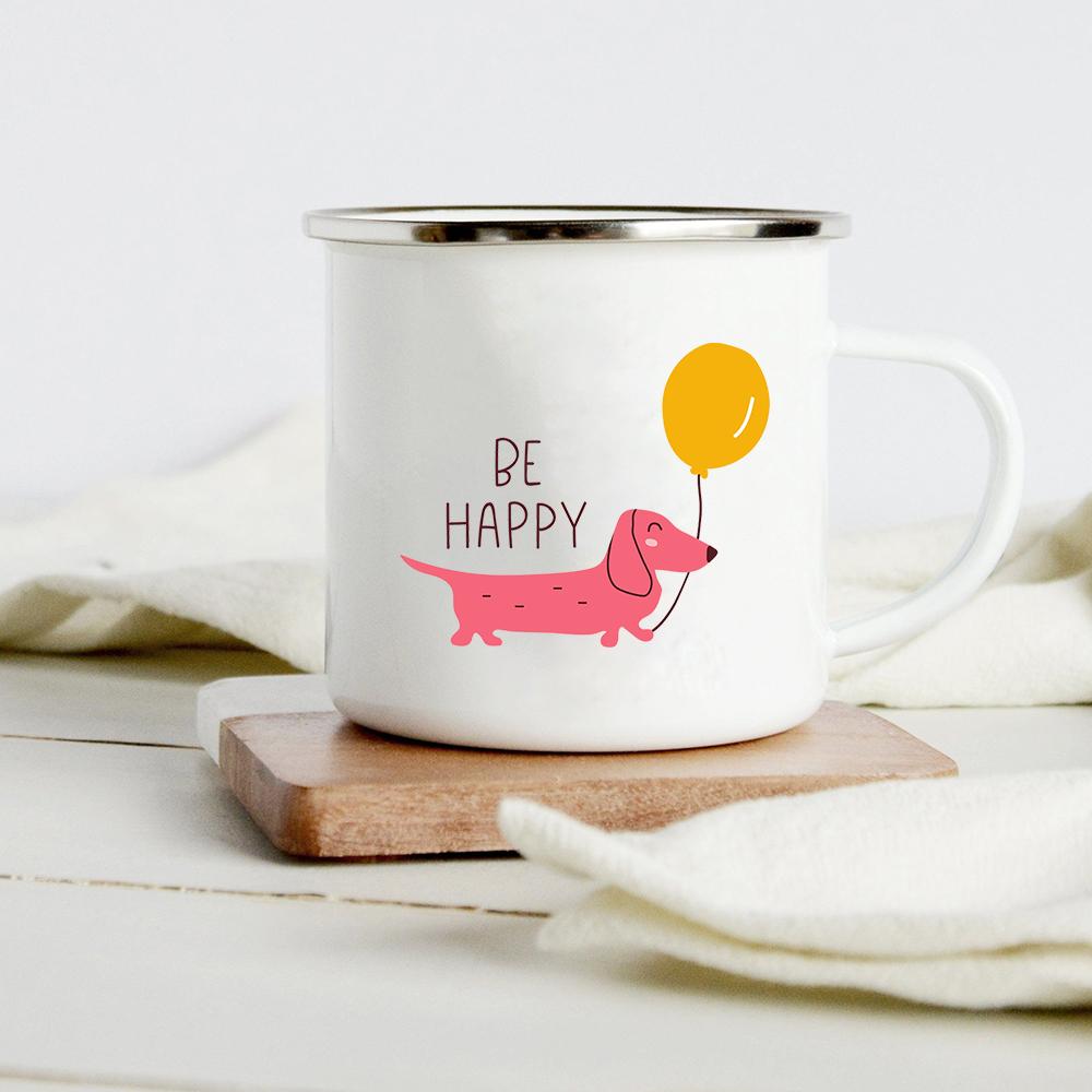 Funny Dachshund Print Creative Enamel Mug Coffee Wine Mugs Cartoon Dogs Paw Party Drink Beer Juice Milk Cups Gifts for Lover Dog