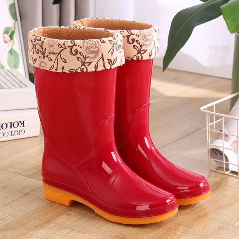 Fashion Medium Tube Waterproof Shoes Rain Shoes Rain Boots Women's Summer Adult Work Rubber Shoes Cow Tendon Sole Non-slip Water Boots High Tube Over