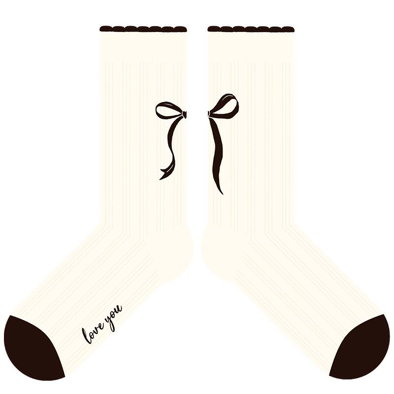 Trendy Summer Bow Lace Mid-Calf Glass Silk Ballet Socks