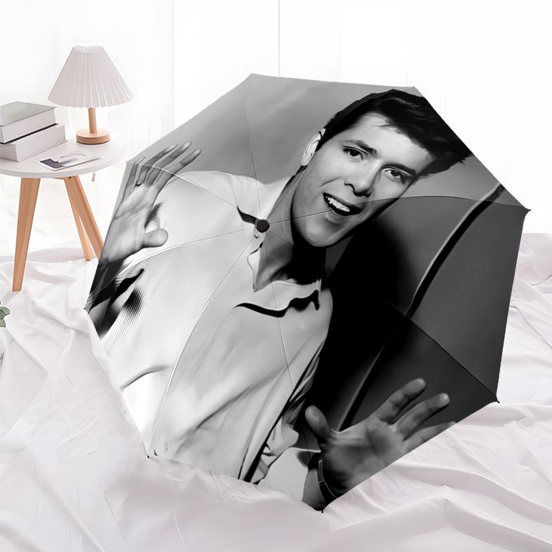 Bedruckter Sänger Cliff Richard Faltbarer Regenschirm,Für Draußen,Freizeit Und Reisen,Strapazierfähiges Schirmgewebe,Geburtstags- Und Feiertagsgeschenk