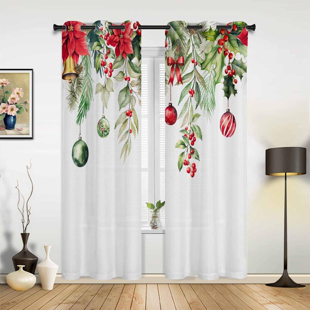 Blått juletre Julekule Snøfnuggtrykk Gardiner Soverom Stue Draperier Kjøkkenvindusgardin Hjemmedekorasjon