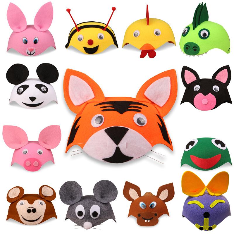 Cartoon Animal Party Kids Hat Children's Day Stage Performance Props Zoo Carnival Felt Hat Zodiac Rabbit Mouse Headdress