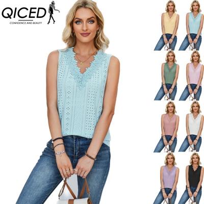 Women's Fashion Casual Solid Color Print Sleeveless V Neck Blouses & Shirts