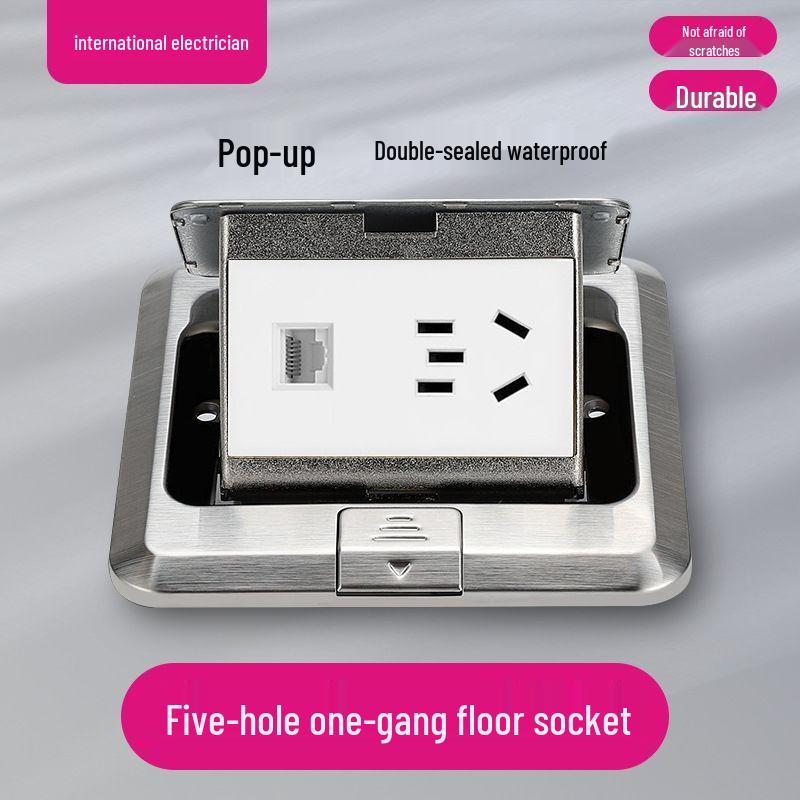 Waterproof Concealed Stainless Steel and Copper Pop-Up Floor Socket with 5 Power and 10 Network Ports