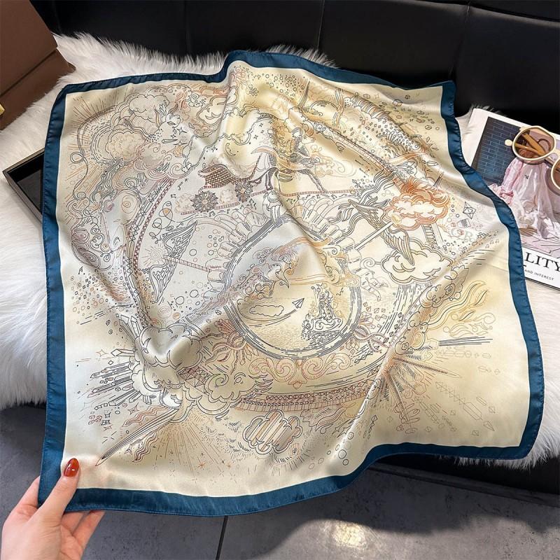 70x70cm Lightweight Silk-Look Square Scarf Women French Chic Hair Band Office Accessory Viscose 96%