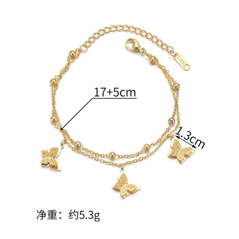 Double Layer Titanium Steel Gold Plated Heart Butterfly CZ Crystal Bracelet Women Fashion Chain Jewelry