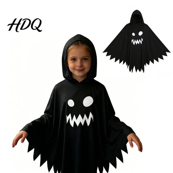 Halloween Ghost Cloak with Hood Loose Fit Irregular Hem Costume Parent Child Matching Outfits for Cosplay Party White Spooky Pullover Cape