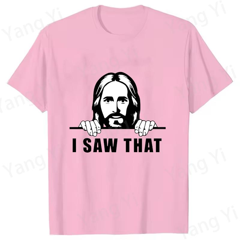 I SAW THAT Print Short Sleeve Casual Tshirt Pattern of Jesus Peering Behind the Wall Pattern Tee Short Sleeve Unisex Womens Tops
