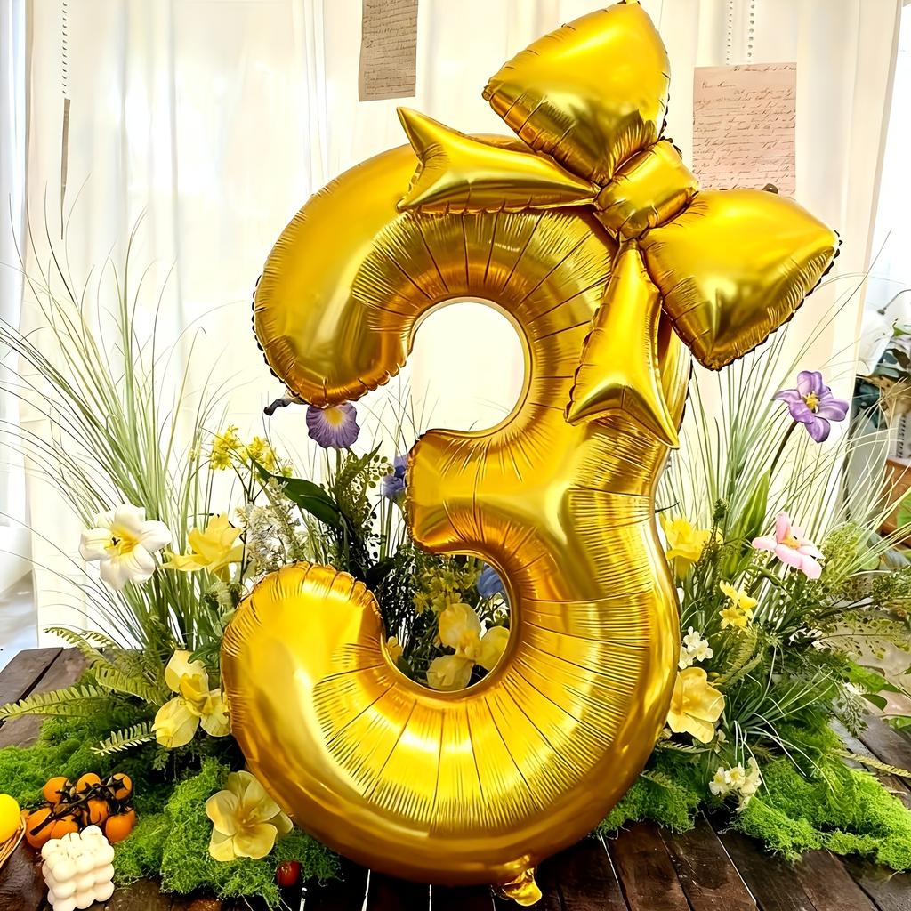 2pcs/set 32inch Gold Bowknot Number Foil Balloons Wedding Birthday Party Decoration Anniversary Decor Photo Props Party Supplies