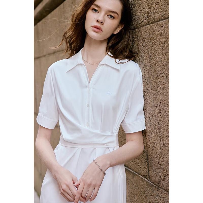 Navigare Elegant Lapel Short-Sleeve Dress L