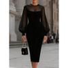 HNXC Women's Fashion Autumn Winter O-Neck Long Sleeve Solid Color Print Casual Dresses Classic Exquisite