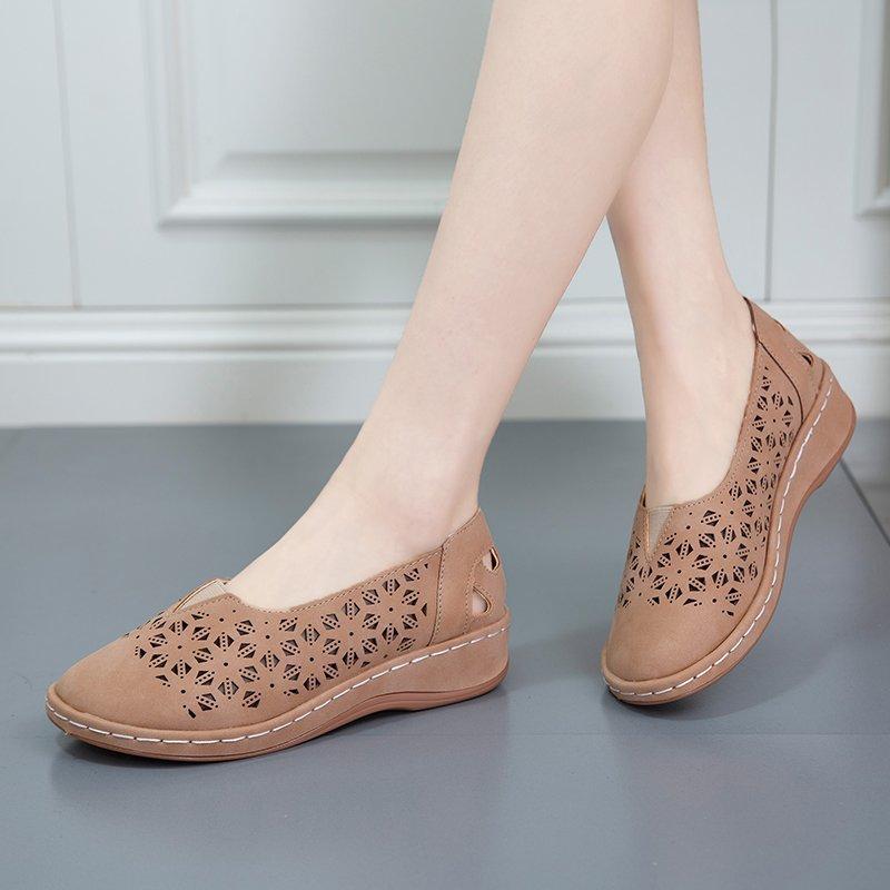 Foreign Trade 2025 Spring New European and American Large Size Hollow Shallow Mouth Fashion Single Shoes Lightweight, Comfortable and Simple Women'