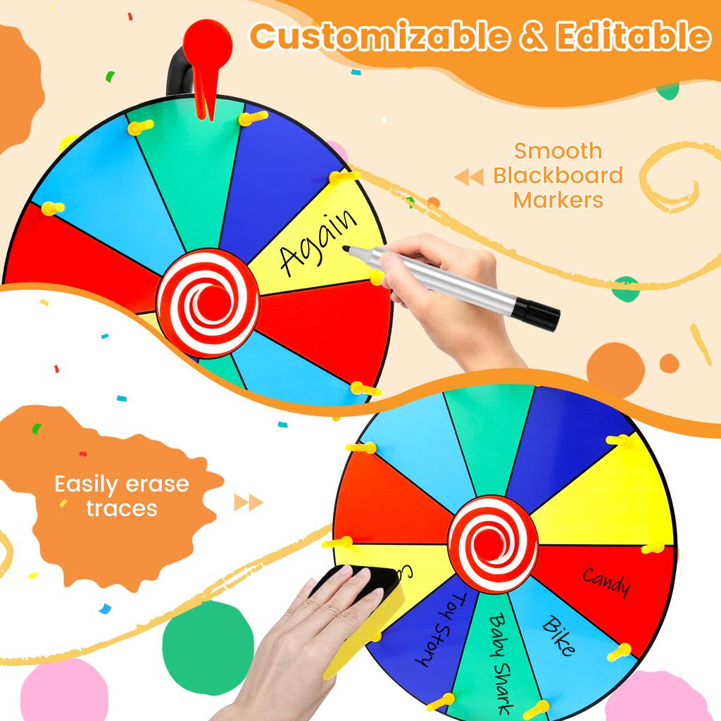Prize Wheel DIY Interactive Spin Wheel with Board Eraser and Pen Erasable Tabletop Roulette Spinner for Home Show Carnival Party