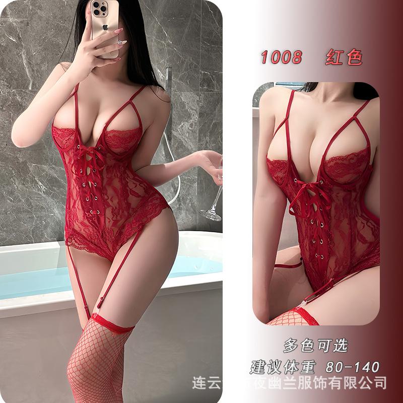 Sexy underwear lace small breasts show big free crotch straps sexy perspective onesie 