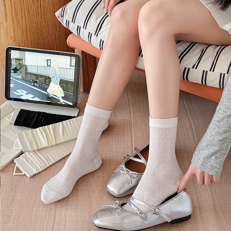 Korean Style Breathable Mesh Silk Mid-Calf Slouch Socks