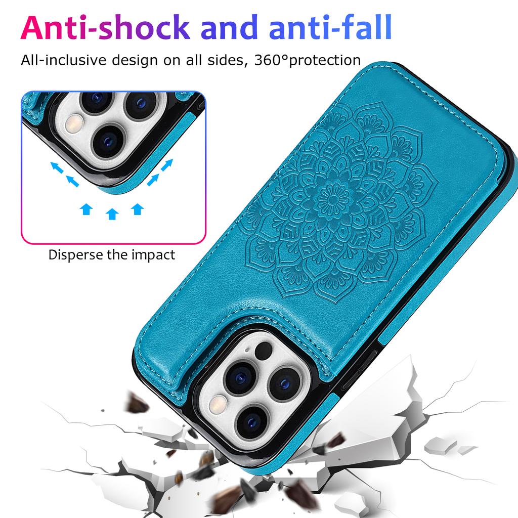 For iPhone 14 Pro Cell Phone Case Mandala Imprinted Drop Proof PU Leather+TPU Cover