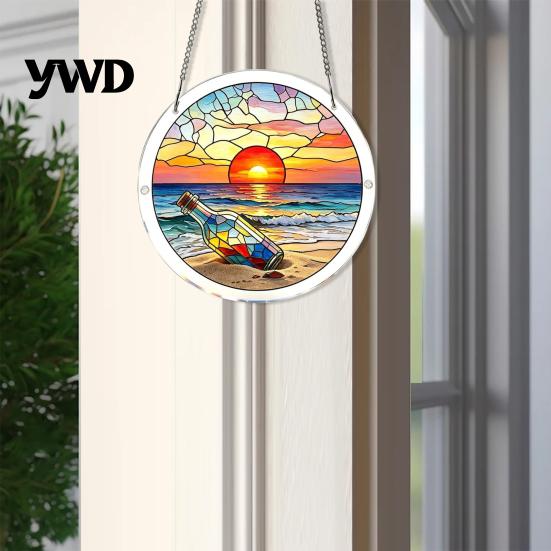 Home Decoration Gift Acrylic Puzzle Pendant, Round Stained Glass Style Hanging Ornament, 7.48 Mindful Weekend Activity Inch Window for DIY Sun Catcher