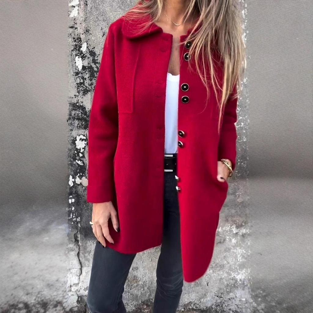 Abrigo de Lana Casual de Otoño/Invierno para Mujer 2024 con Solapa y Botonadura Sencilla