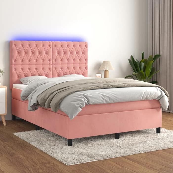VidaXL Slat Bed Base with Mattress and LED, Upholstered Bed, Double Bed, Adult Bed for Interior Bedroom, 3136304