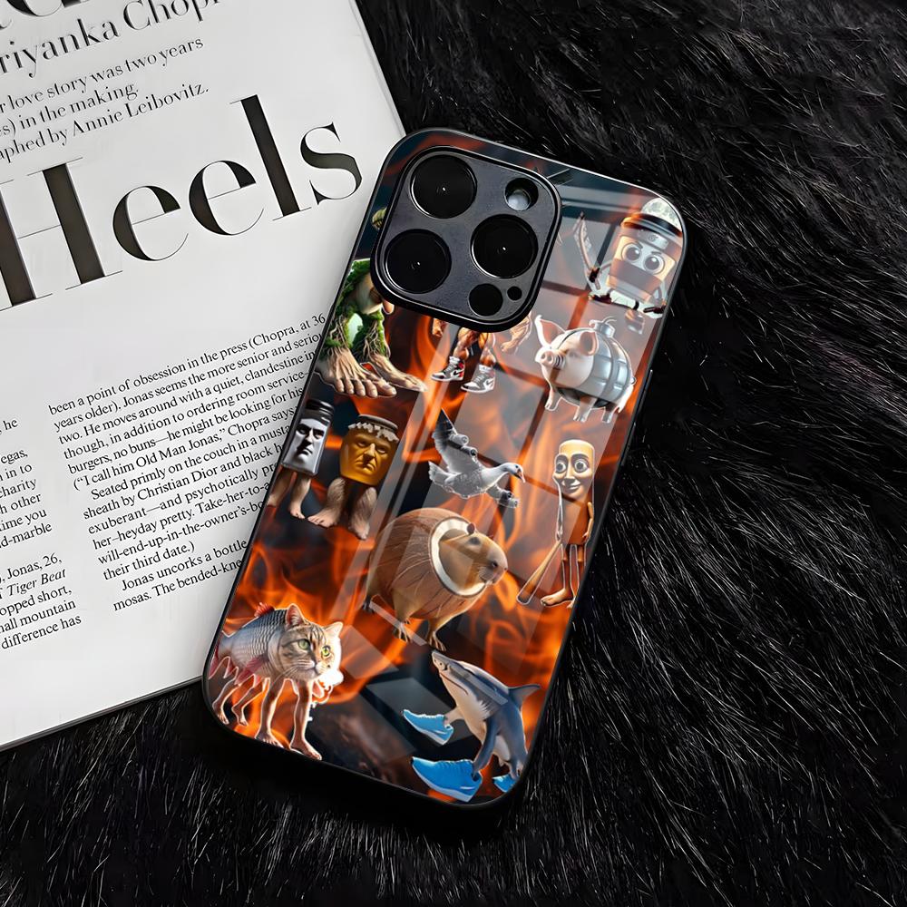 Animals Italian B-Brainrot Phone Case For IPhone 17 Air 16 E Pro Max 15 14 13 Mini 12 Pro 11 Max Plus Black Glass Cover