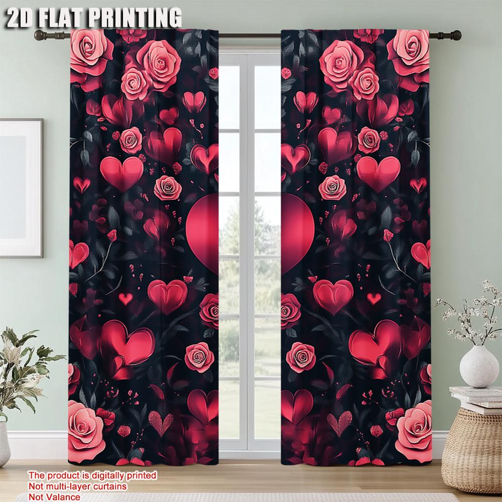2pc    Party Window Curtains Heart and Rose Light Filter Family Party Decoration Perfect for bedroom living room decoration