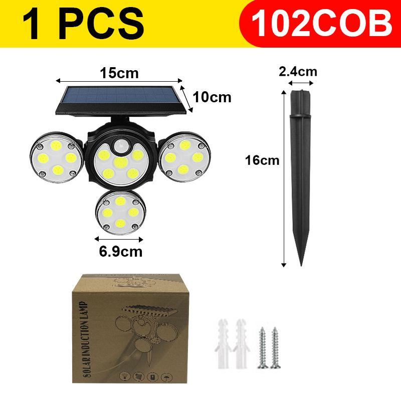 102 COB LED Solar Lights 4 Head Lamp PIR Motion Sensor Landscape Spotlights IP65 Waterproof Outdoor Lights Garden Decoration