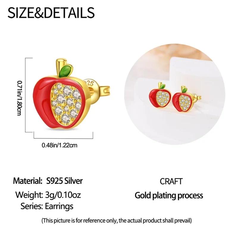 

Оригинальные серьги из стерлингового серебра 925 пробы с красным яблоком для женщин 2025, серьги-пусеты с цирконом, сверкающие серьги-кольца с паве, подарок на годовщину с цирконом