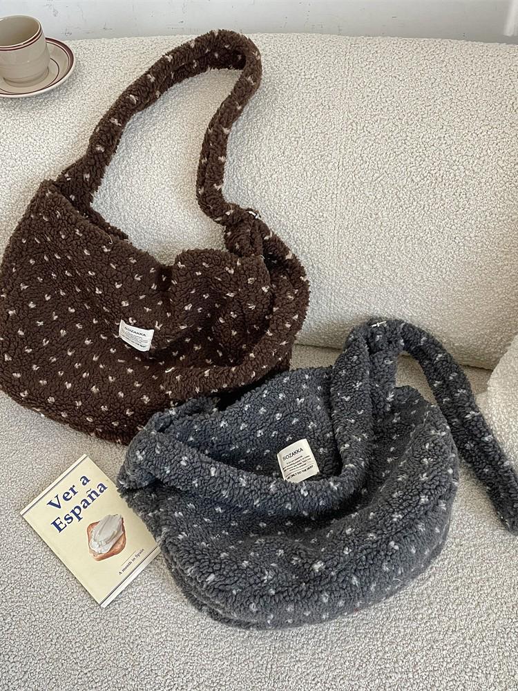 Herbst/Winter Plüsch Herz Umhängetasche - Canvas Schultertasche mit großem Fassungsvermögen