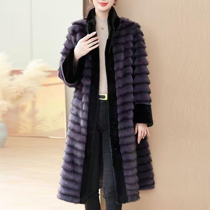 Golden Mink Fur Long Coat High Quality Warm Thick Fashion Winter Jacket