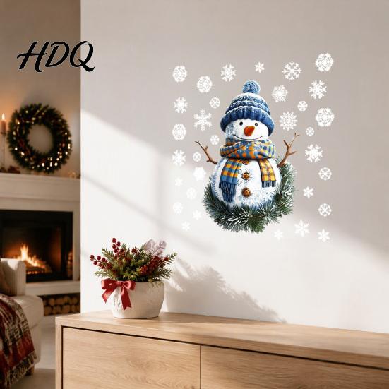 Moisture Proof Wall Decor for Classroom Christmas Santa Claus/Snowman Static Glass Stickers Removable Windows Clings PVC Waterproof Stickers Kitchen