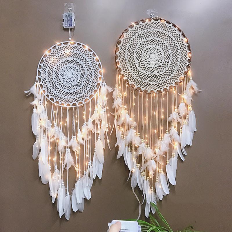 LED Light Dream Catcher Handmade Deamcatcher Feathers Wall Hanging Decoration Romantic Valentine's Day Gift for Girlfriend