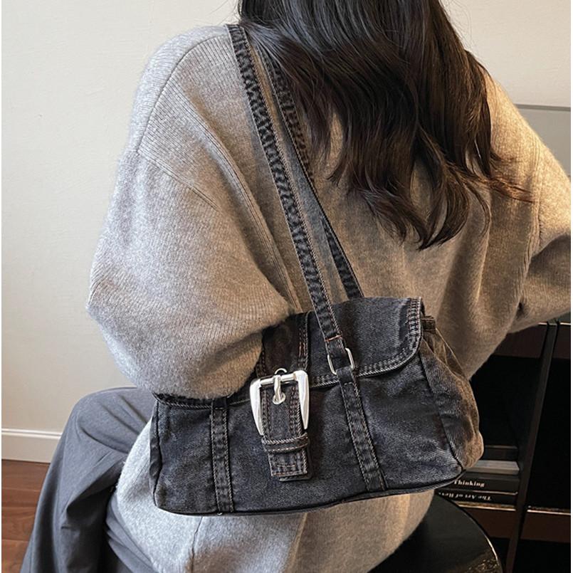 IELGY Fashionable Washed Denim Texture One-Shoulder Underarm Bag