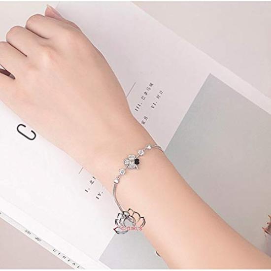 Pearl Specialty Grade 5 Clover Diamond Bracelet with Sparkling Large CZ Cubic and Wedding Love Heart Bracelet in White 925 Gift Wrapping Available on