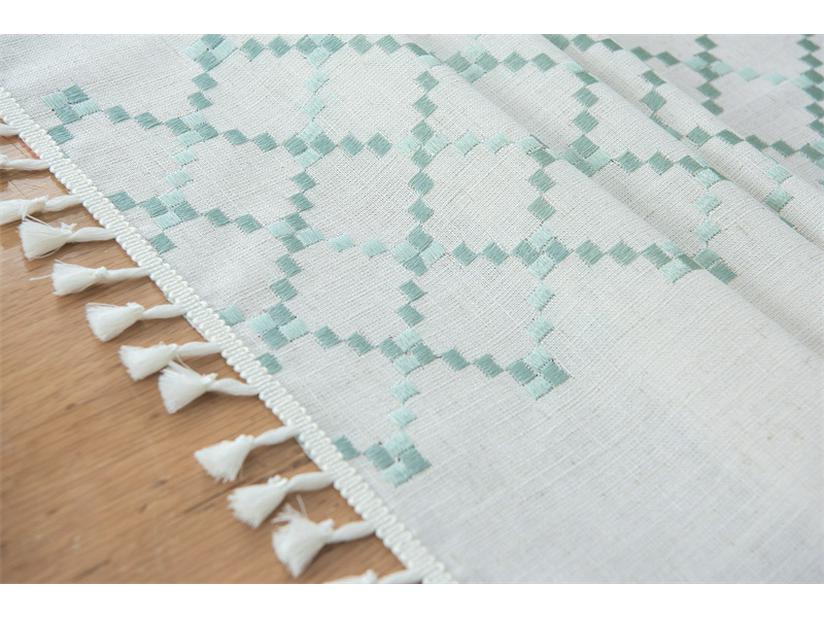 Cross-border Embroidered Plaid Floral Tassel Tablecloth for Coffee & Dining Tables