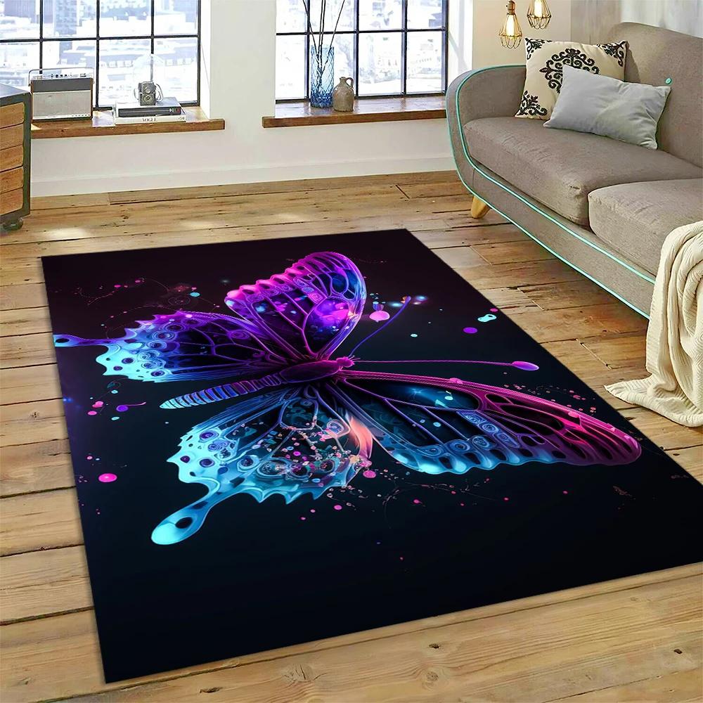 HD Fantasy Butterfly Flower Cartoon Carpet Rug for Home Living Room Bedroom Sofa Doormat Decor,Kids Area Rug Non-slip Floor Mat