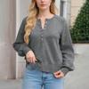 Women's Button Neck SweaterLong Sleeve Henly Fashion Loose Knit Pullover
